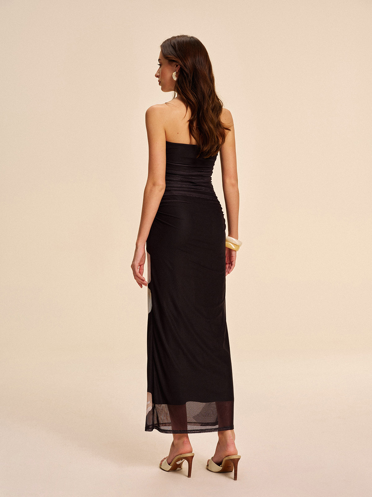 Sheer Strapless Ruched Floral Mesh Dress Ophelia Mesh Floral Dress