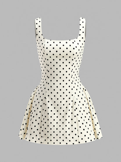 Up Back Dress Polka Dot Lace-Trim Dress