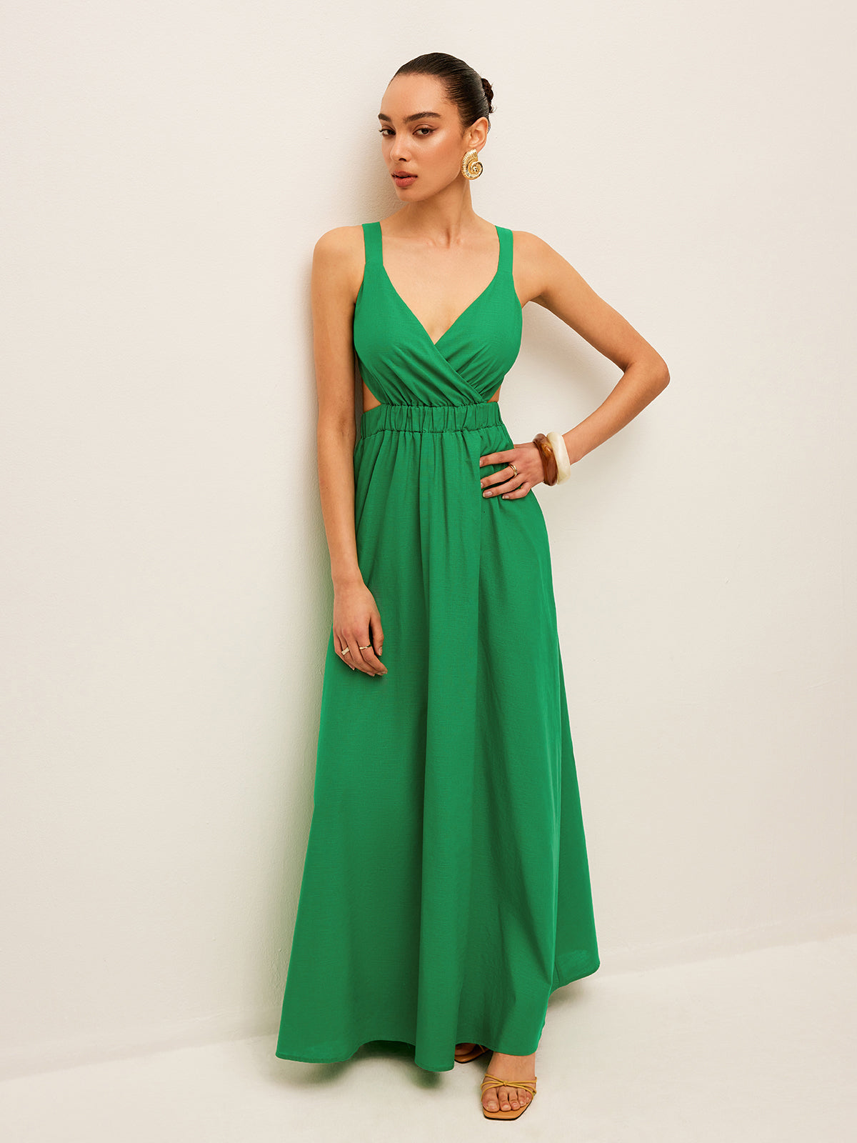 Green Margot Cotton Linen Tie-Back Dress