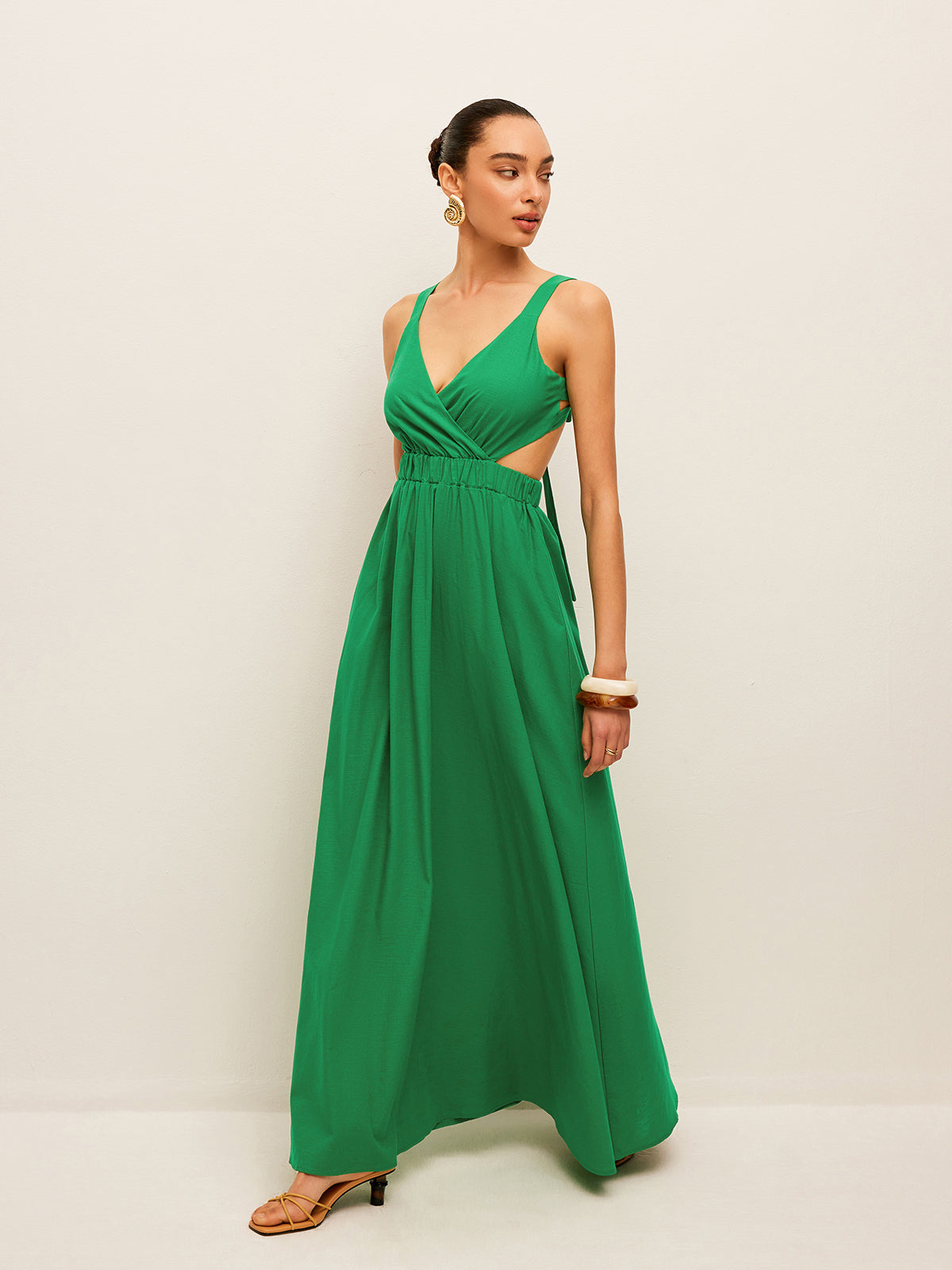 Green Margot Cotton Linen Tie-Back Dress