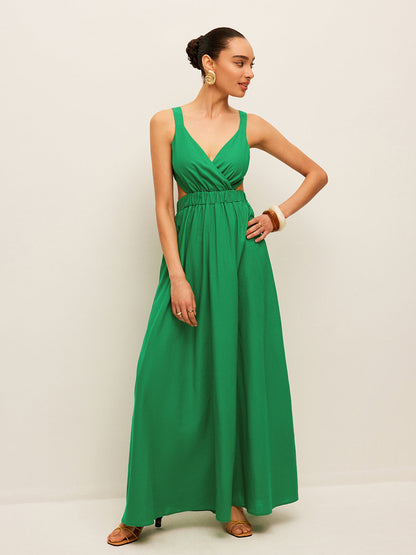 Green Margot Cotton Linen Tie-Back Dress