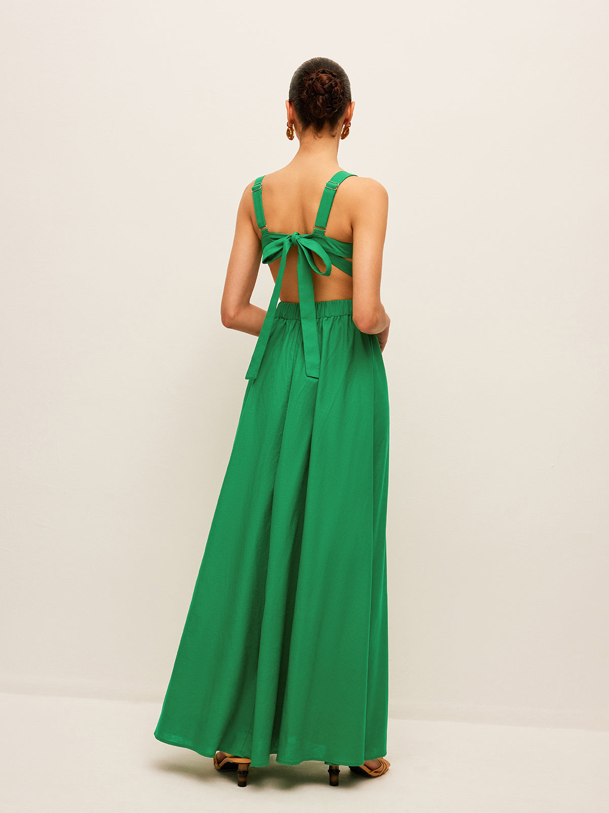 Green Margot Cotton Linen Tie-Back Dress