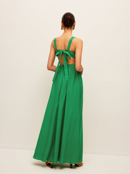 Green Margot Cotton Linen Tie-Back Dress