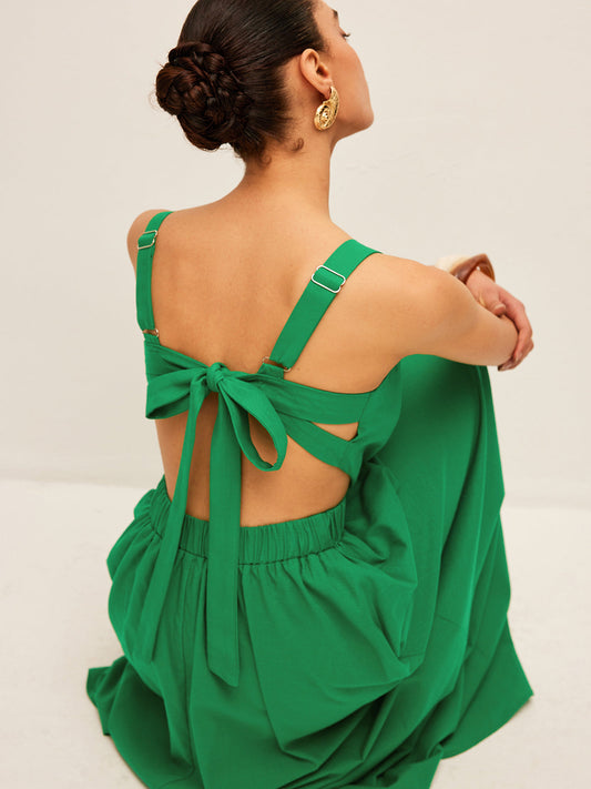 Green Margot Cotton Linen Tie-Back Dress