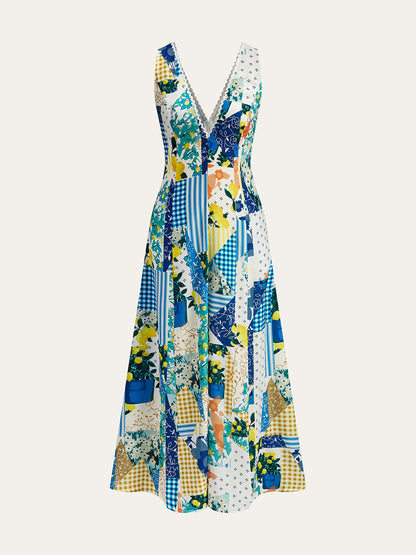 Multicolor Arabella Lace-Trim Maxi Dress in Lemonade Print