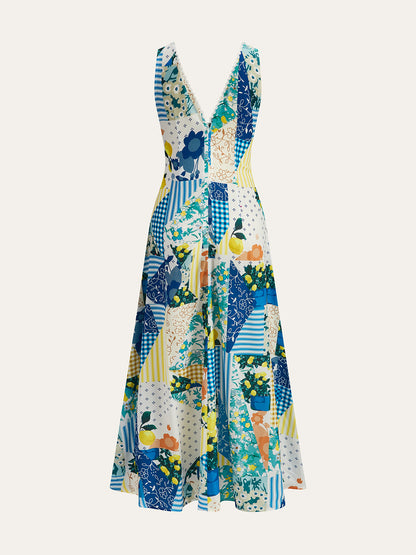 Multicolor Arabella Lace-Trim Maxi Dress in Lemonade Print