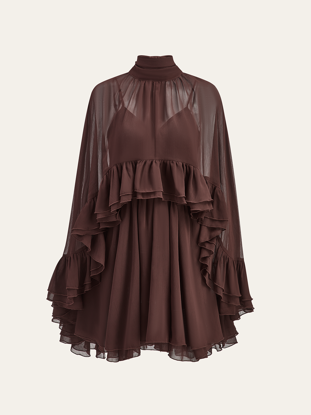 Sheer Chiffon Ruffle Dress With Outer Cape Ophelia Mesh Floral Dress