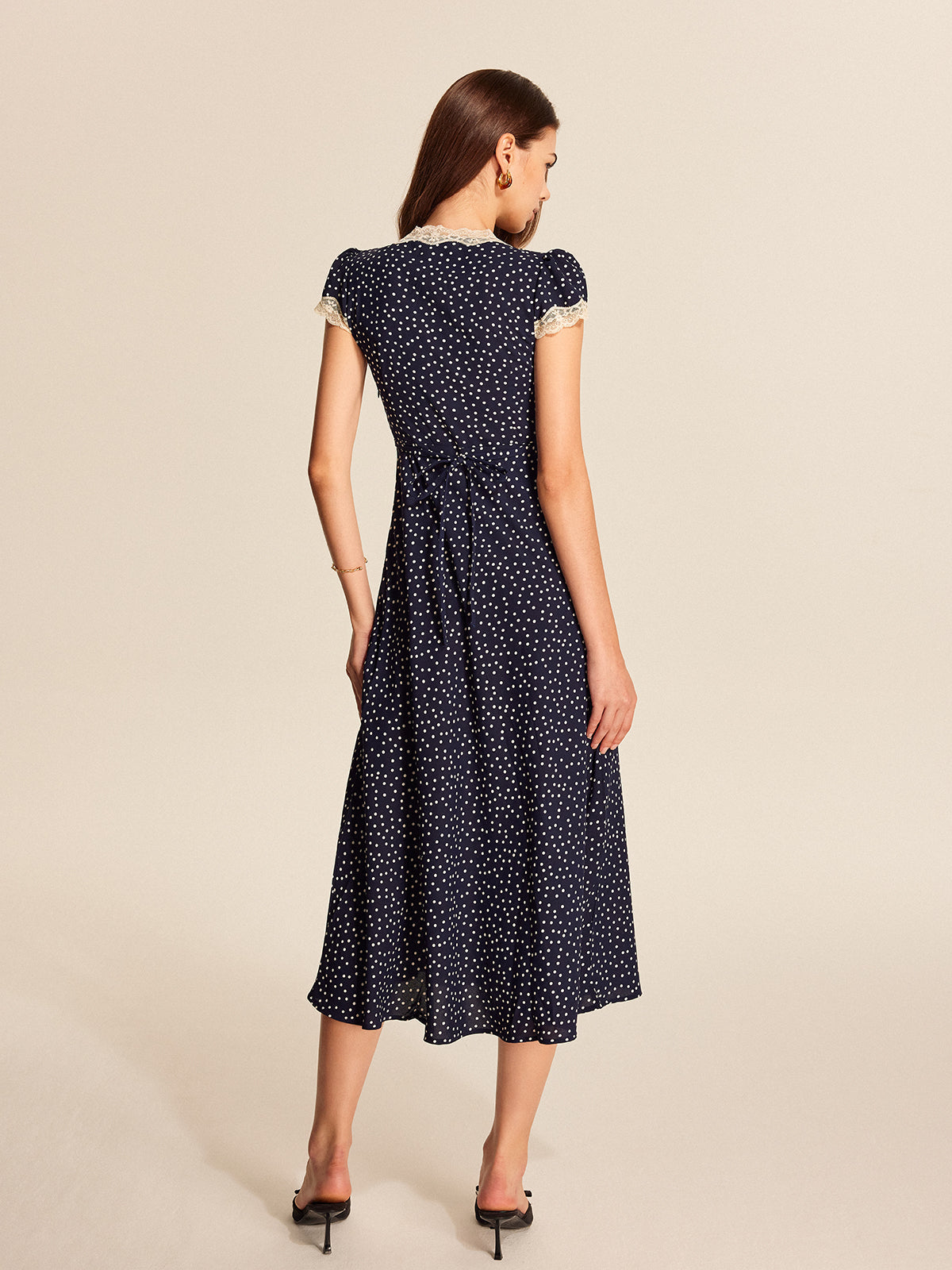 Trim Dress Polka Dot Lace-Trim Dress