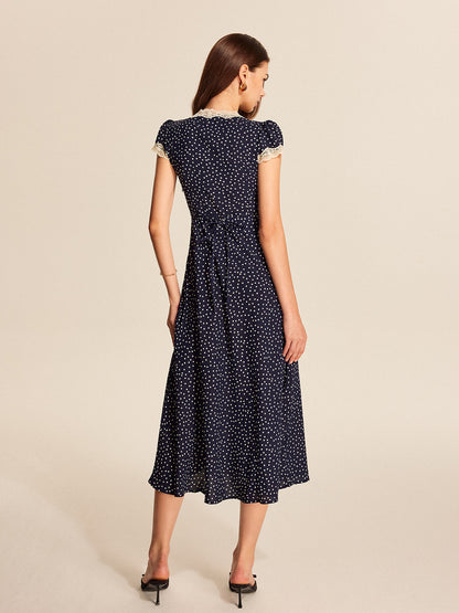 Trim Dress Polka Dot Lace-Trim Dress