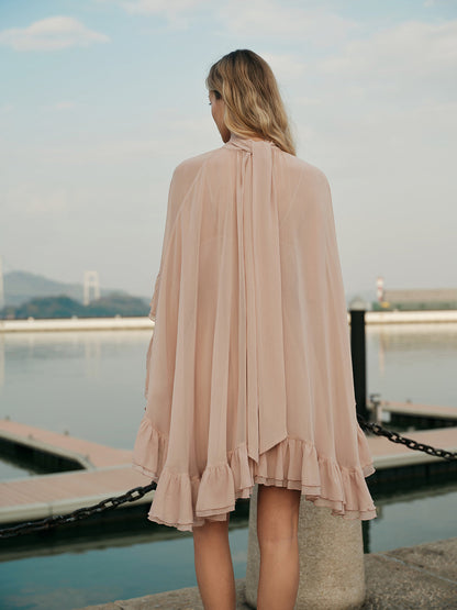 Sheer Chiffon Ruffle Dress With Outer Cape Ophelia Mesh Floral Dress