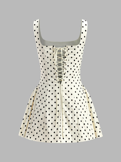 Up Back Dress Polka Dot Lace-Trim Dress