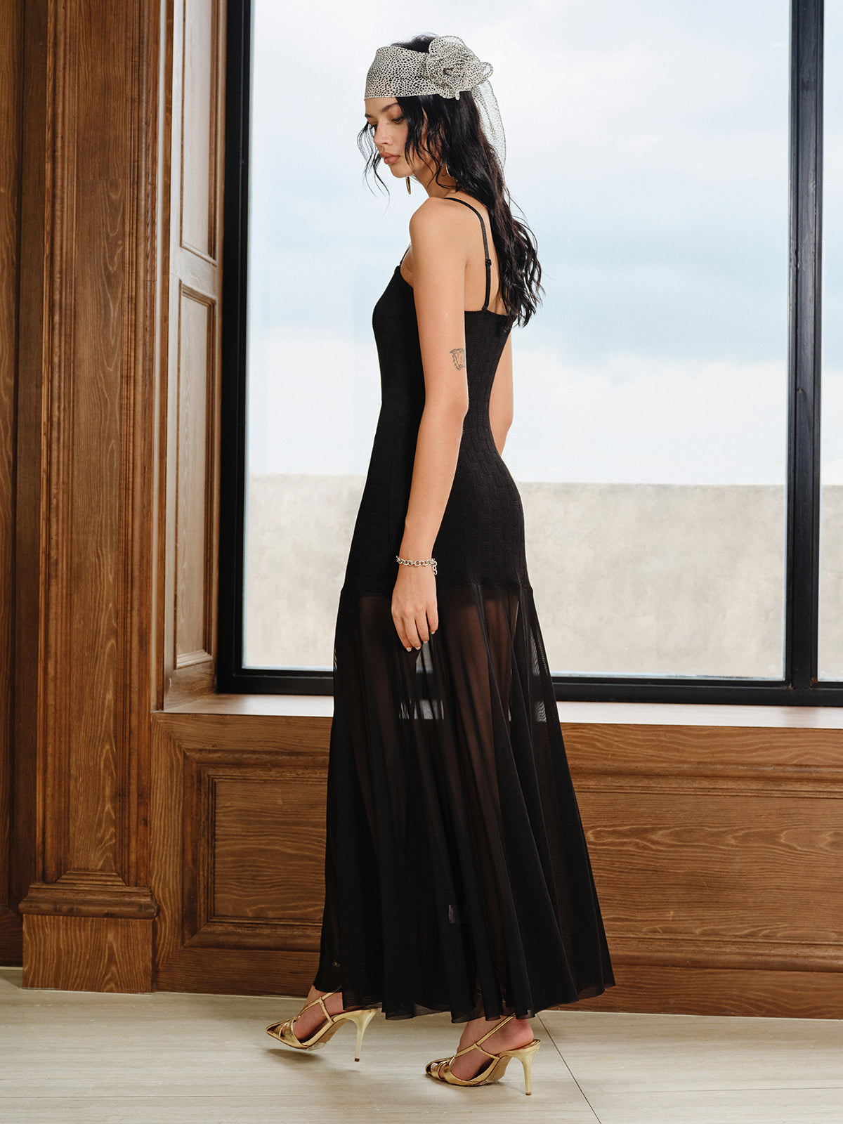 Sheer Mesh Panel Textured Maxi Dress Ophelia Mesh Floral Dress
