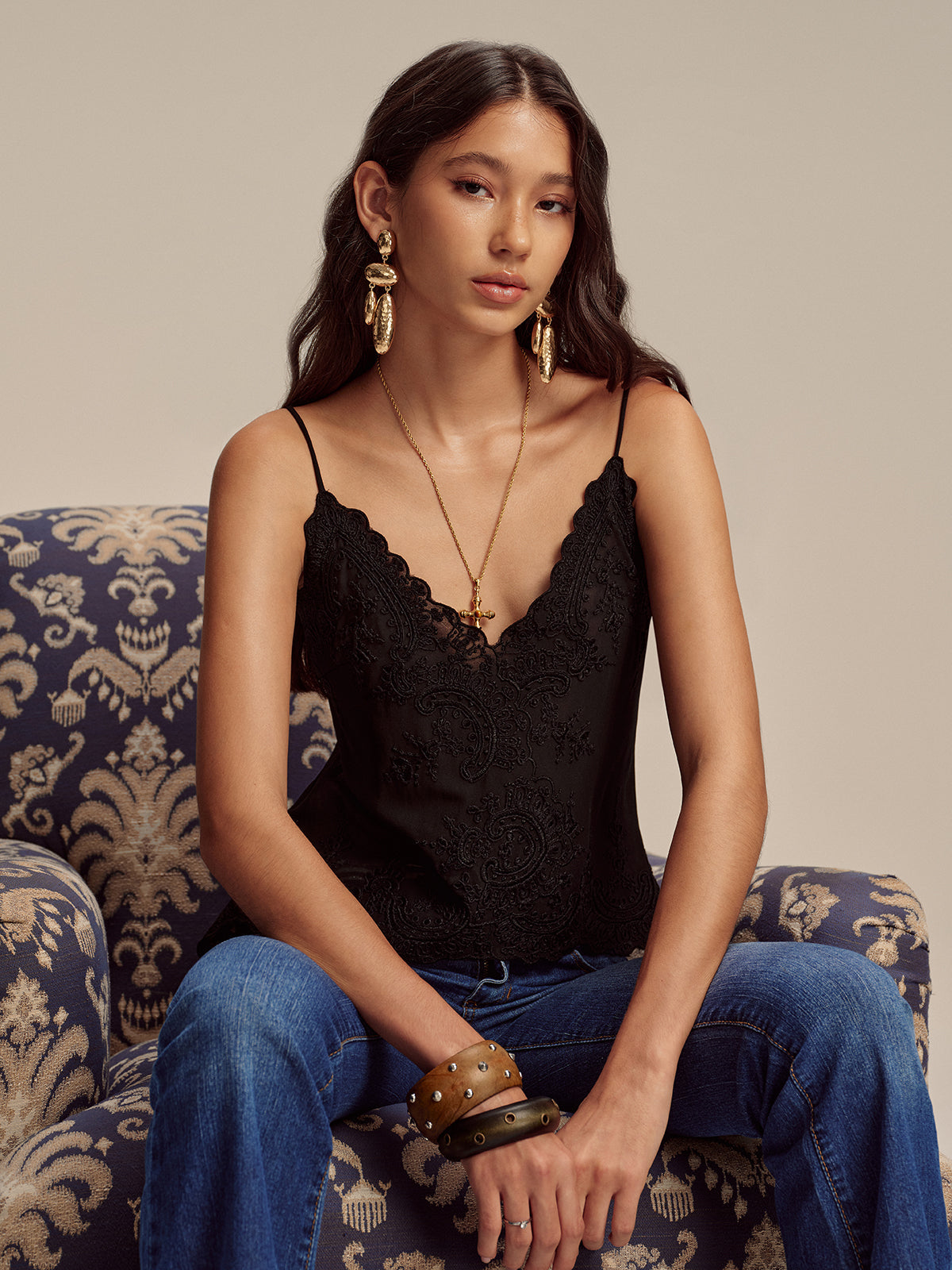 Sheer Embroidered Floral Chiffon Cami Top Ophelia Mesh Floral Dress