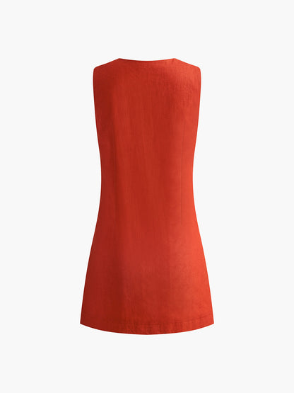 Khaki Margot Cotton Linen V-Neck Dress