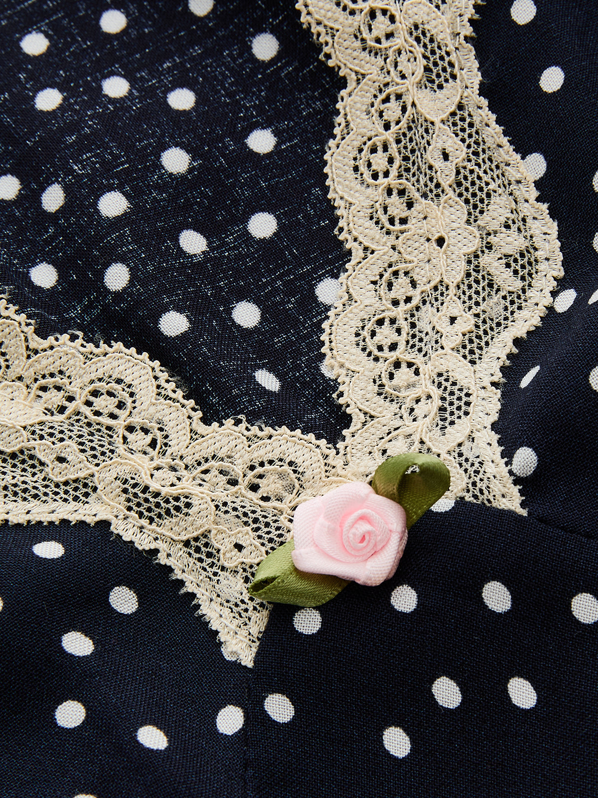 Trim Dress Polka Dot Lace-Trim Dress