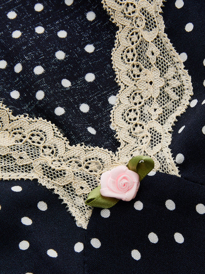 Trim Dress Polka Dot Lace-Trim Dress