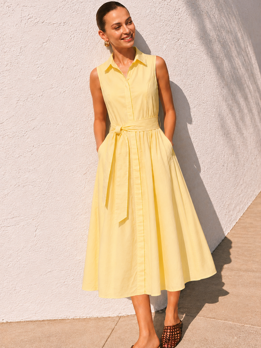 Yellow Audrey Linen Shirt Dress