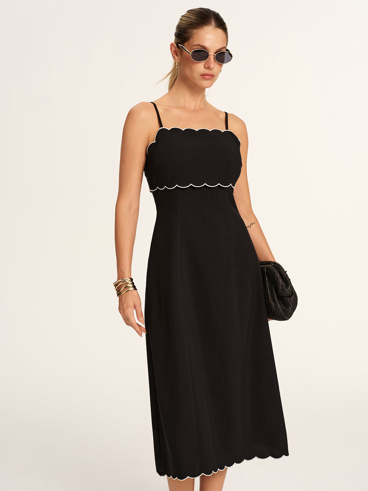 Black Margot Scalloped Slip Dress