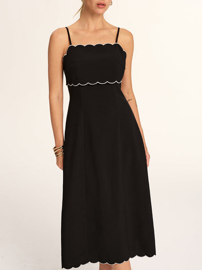 Black Margot Scalloped Slip Dress