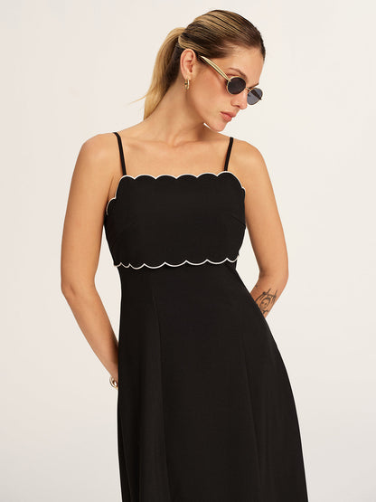 Black Margot Scalloped Slip Dress