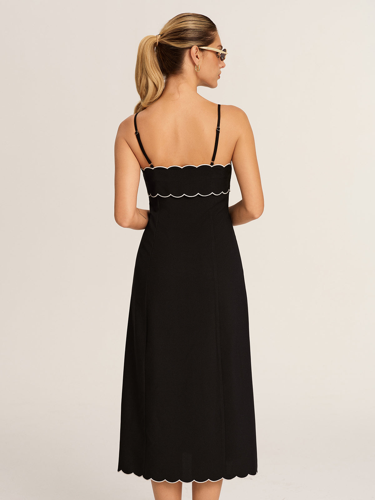 Black Margot Scalloped Slip Dress