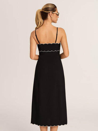 Black Margot Scalloped Slip Dress
