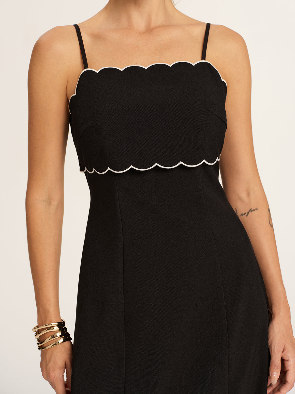 Black Margot Scalloped Slip Dress