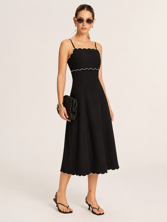 Black Margot Scalloped Slip Dress