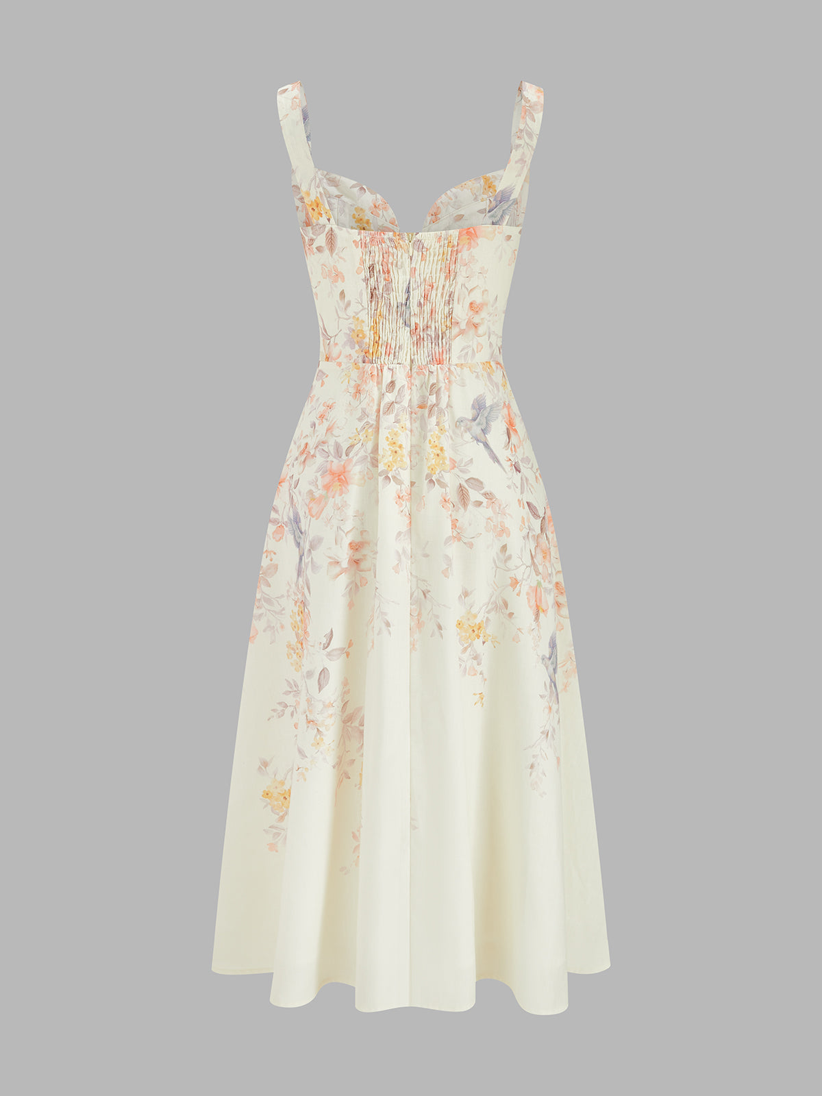 Beige Ophelia Floral Bustier Midi Dress