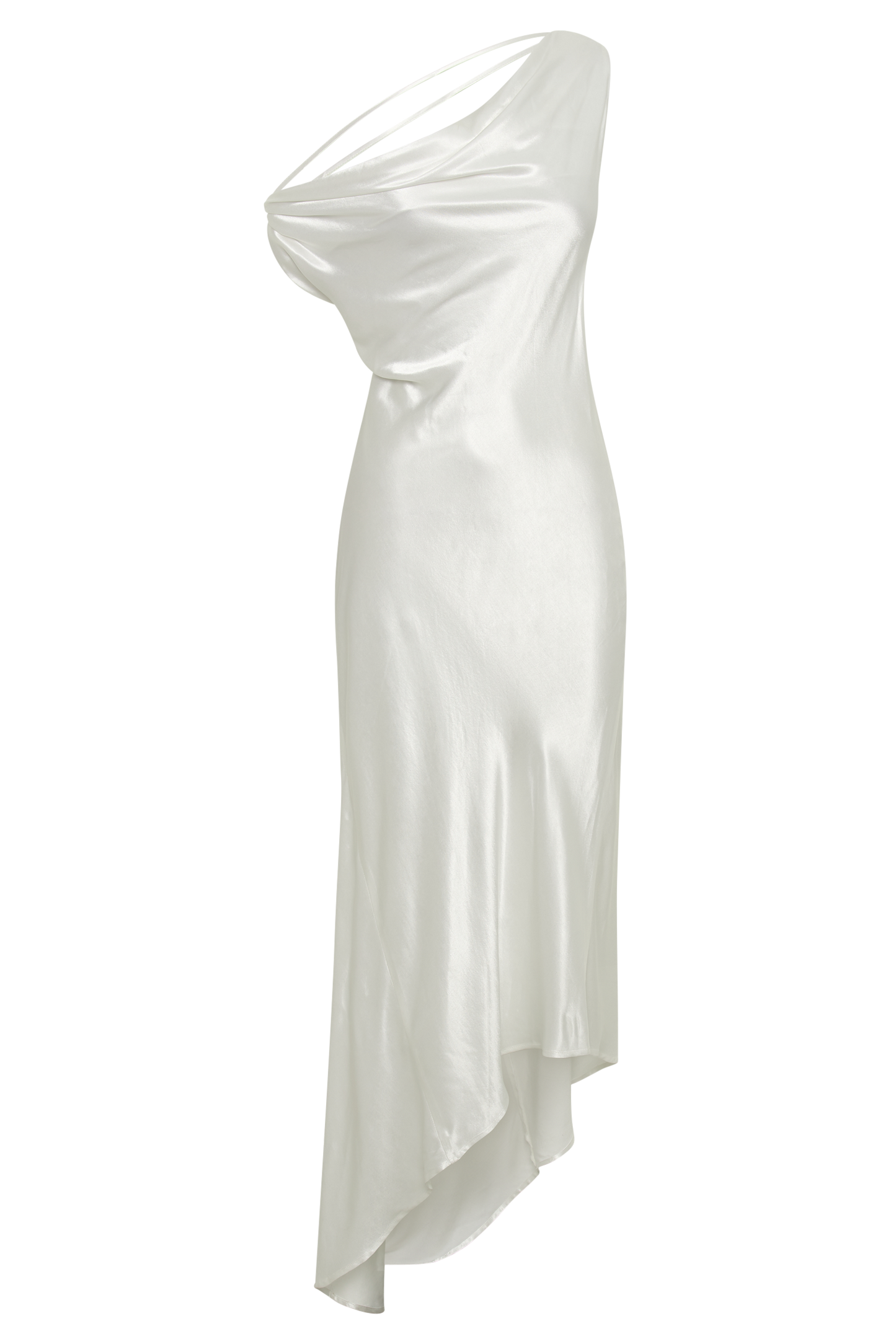 White Yvette Asymmetrical Slip Maxi Dress in Emerald