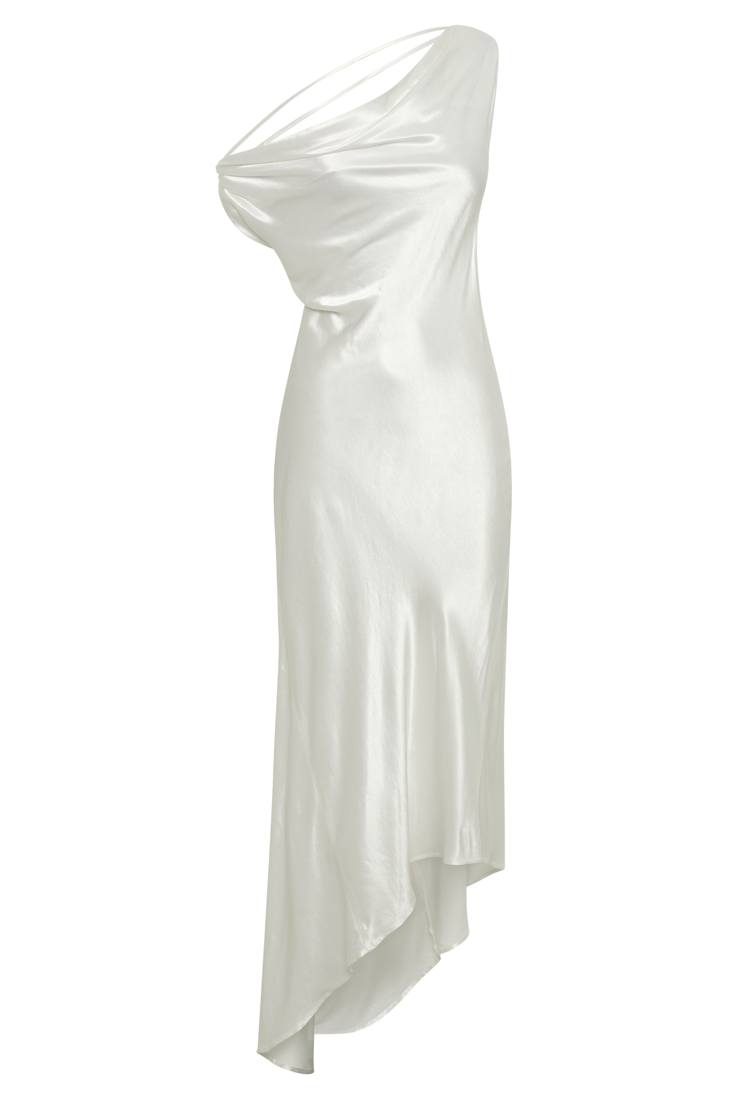 White Yvette Asymmetrical Slip Maxi Dress in Emerald