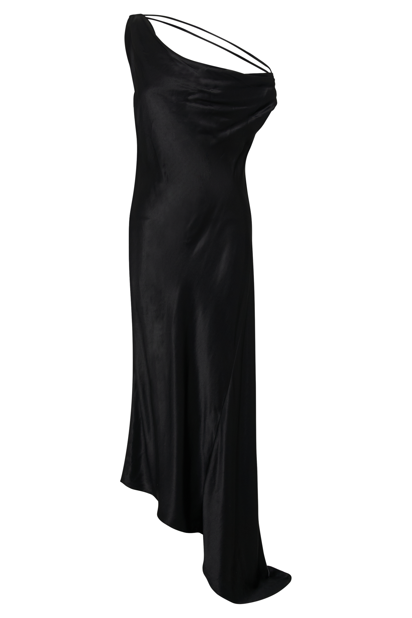 Black Yvette Asymmetrical Slip Maxi Dress in Emerald
