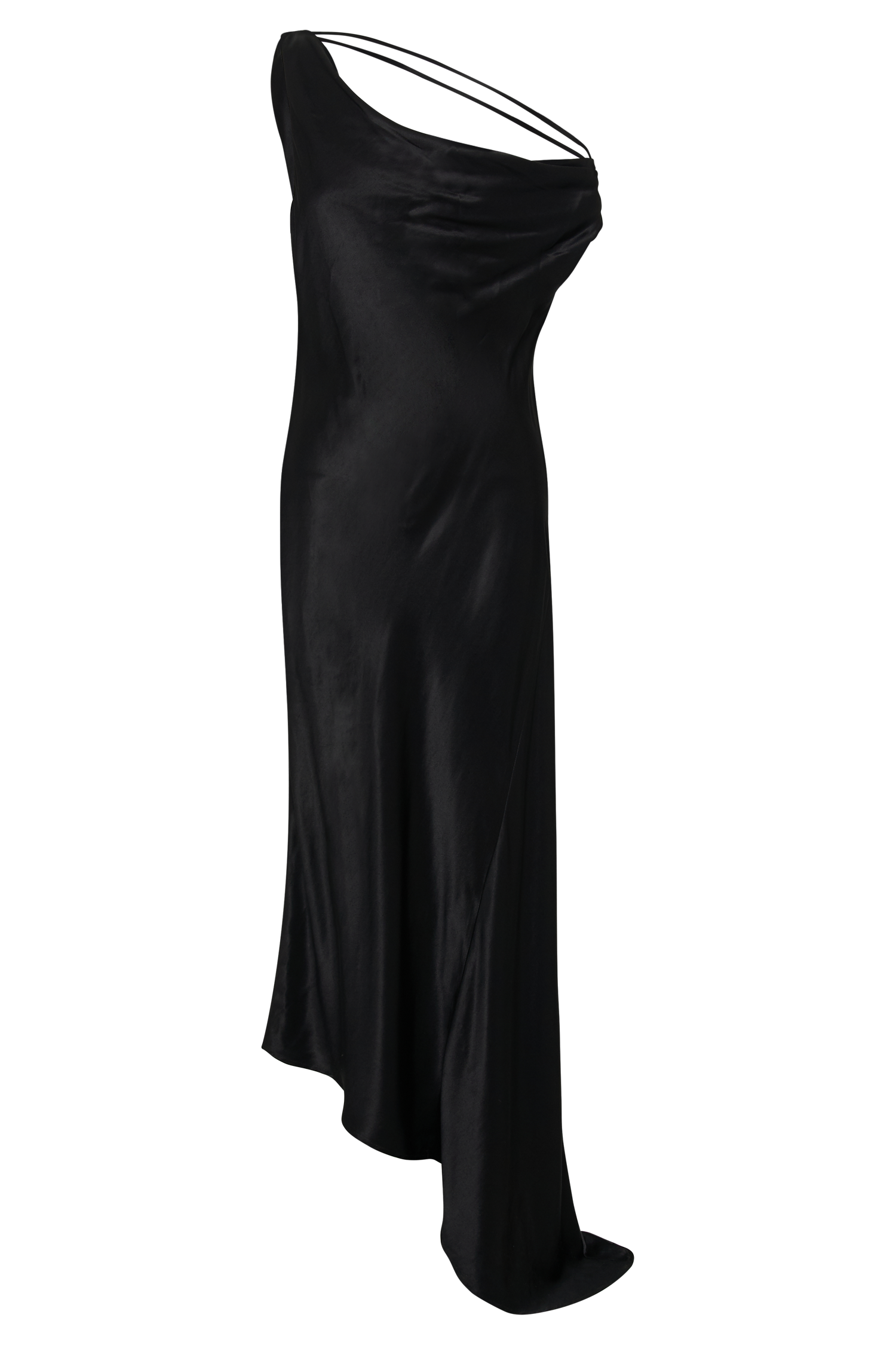 Black Yvette Asymmetrical Slip Maxi Dress in Emerald