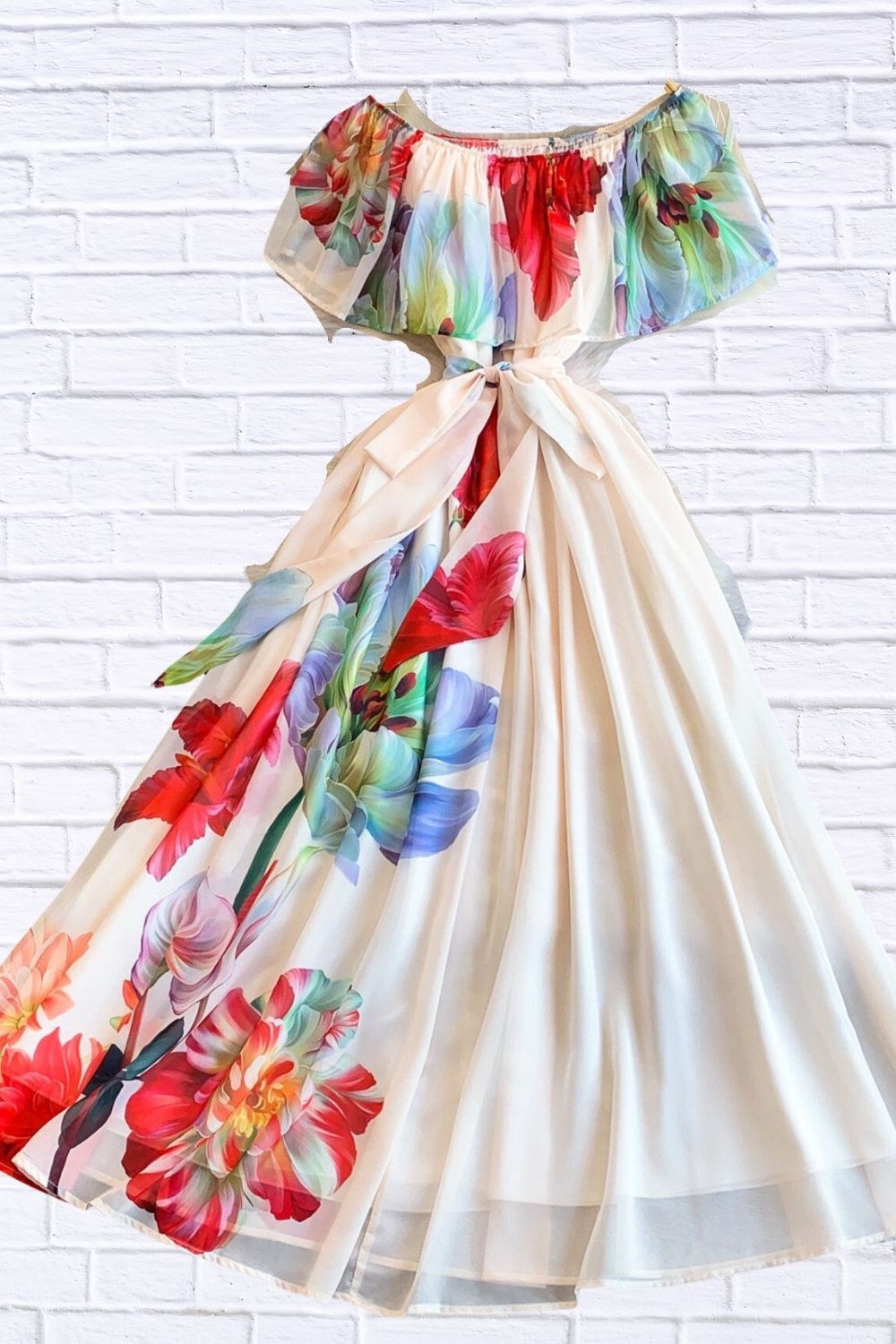 Light Pink Violet Floral Off-Shoulder Dress
