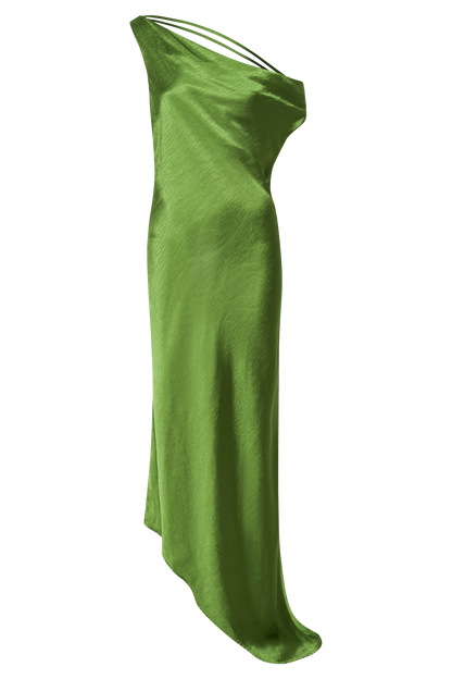 Emerald Yvette Asymmetrical Slip Maxi Dress in Emerald