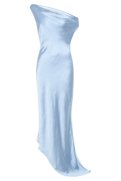Cornflower Blue Yvette Asymmetrical Slip Maxi Dress in Emerald
