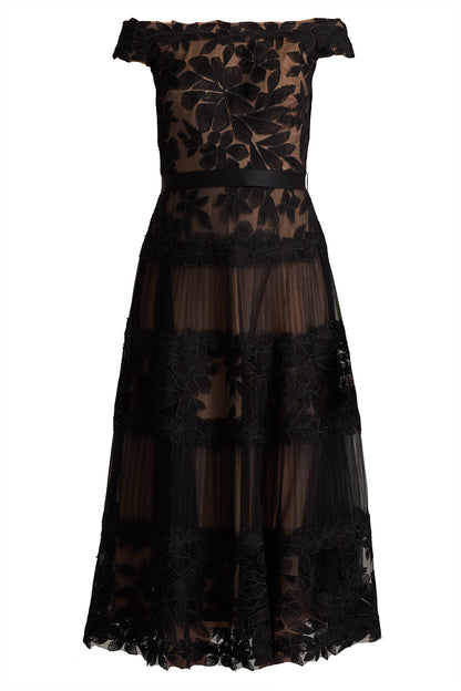 Length Dress Adriane Floral Embroidered Tea-Length Dress