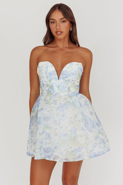 Gemma Floral Mini Dress in Deep Blue