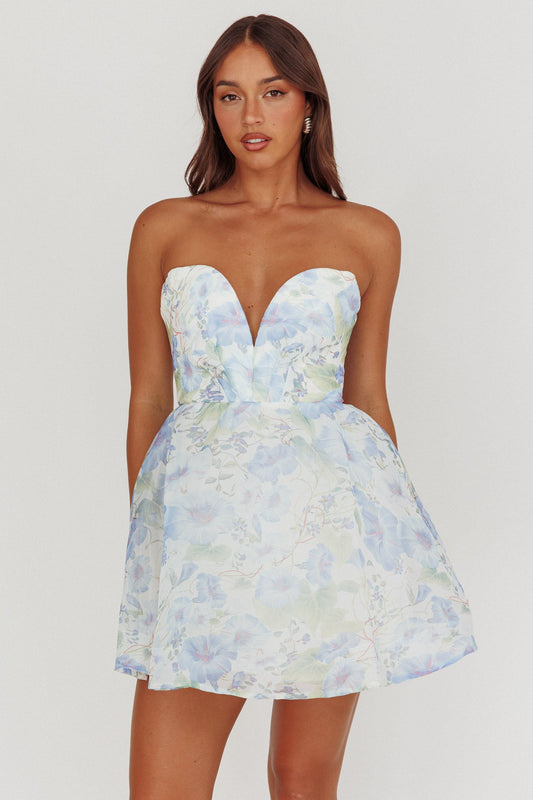 Gemma Floral Mini Dress in Deep Blue