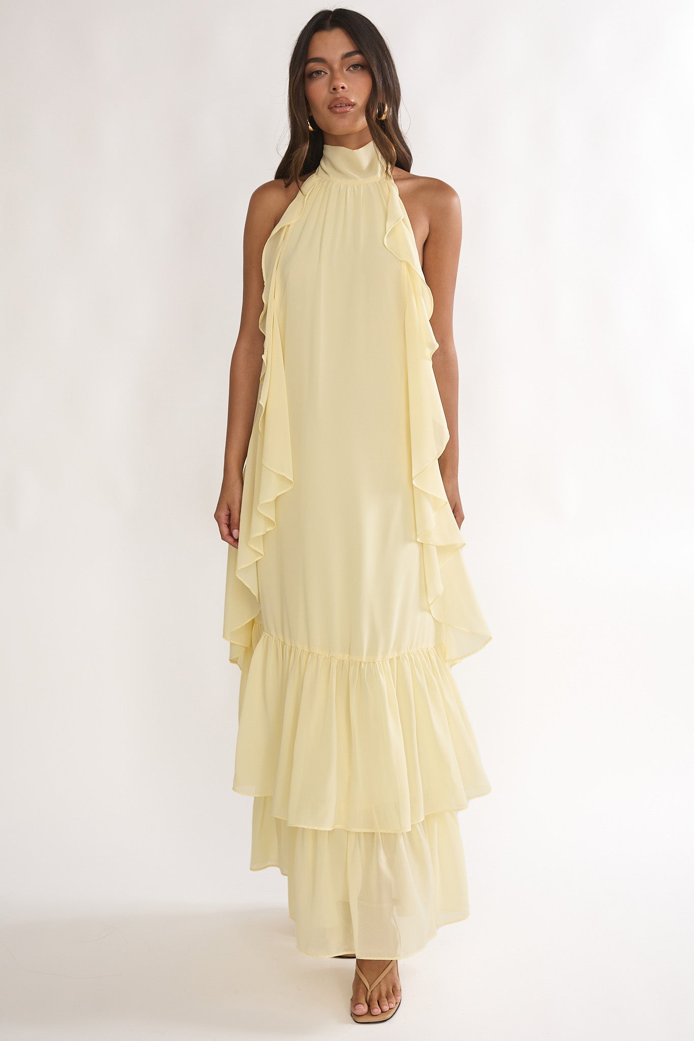 Lorina Layered Ruffle Halterneck Maxi Dress