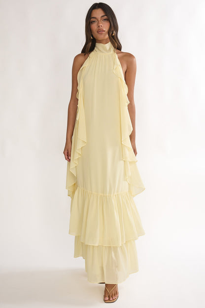 Lorina Layered Ruffle Halterneck Maxi Dress