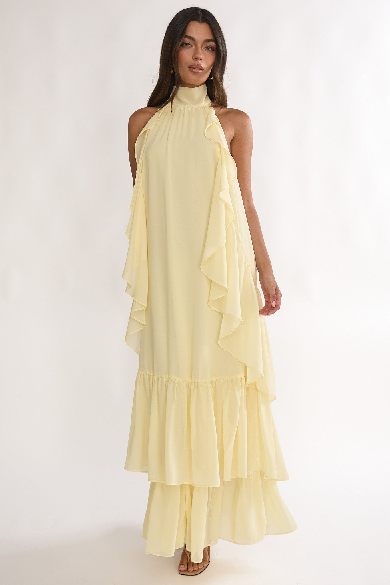 Lorina Layered Ruffle Halterneck Maxi Dress