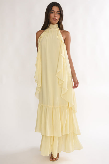 Lorina Layered Ruffle Halterneck Maxi Dress