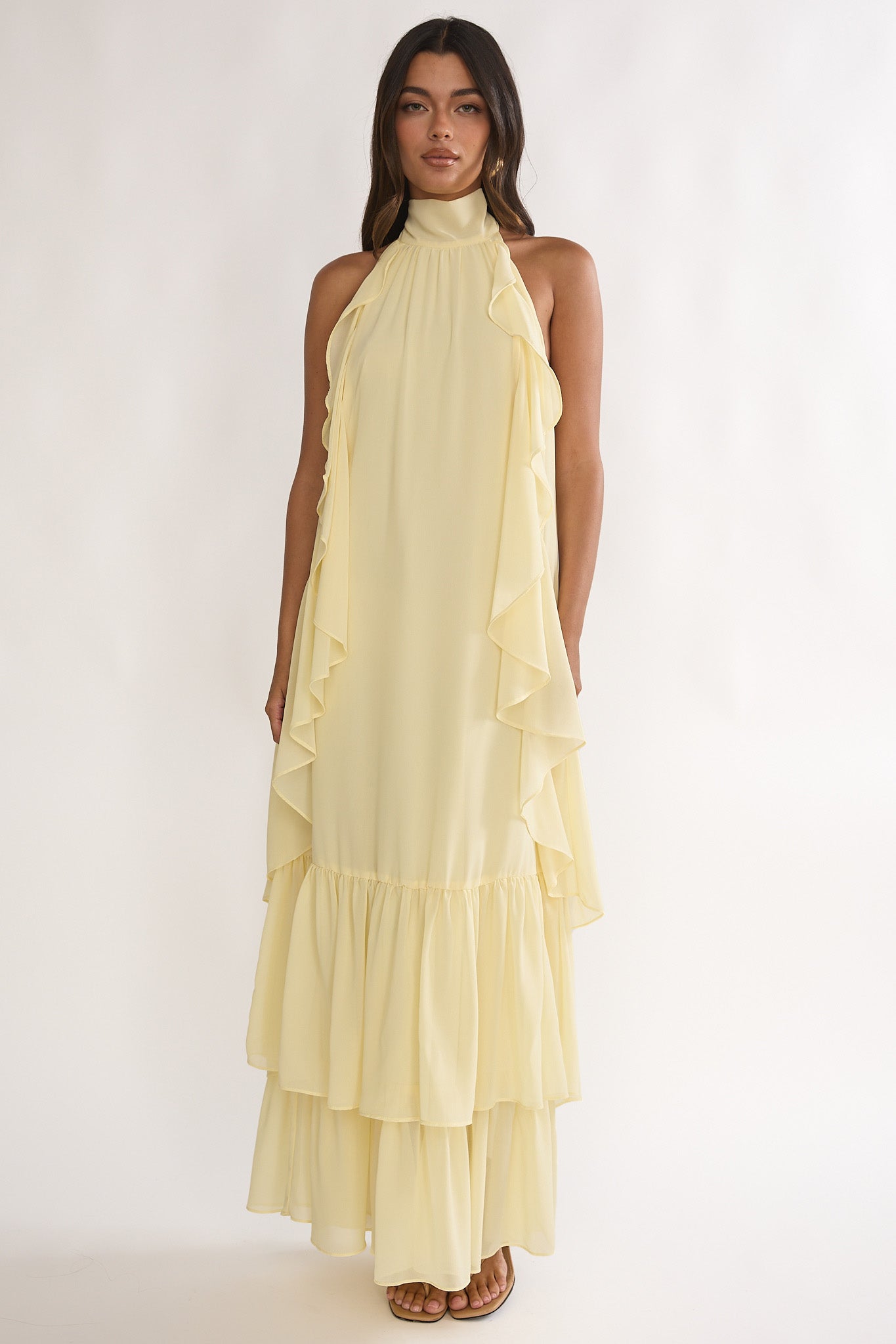 Lorina Layered Ruffle Halterneck Maxi Dress