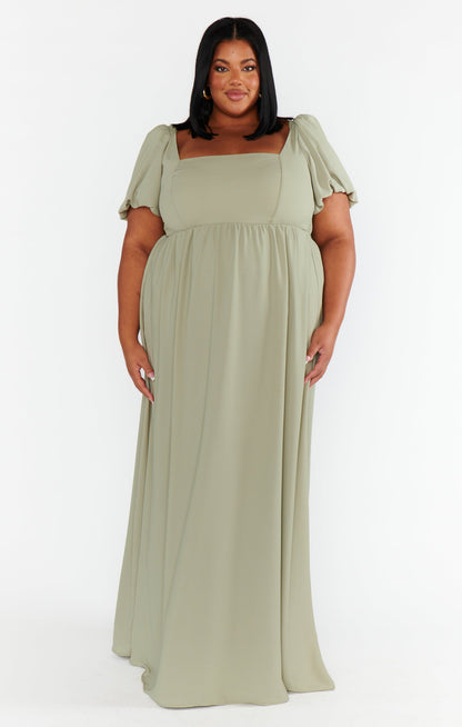 Nora Maxi Dress, in Moss Green Crisp