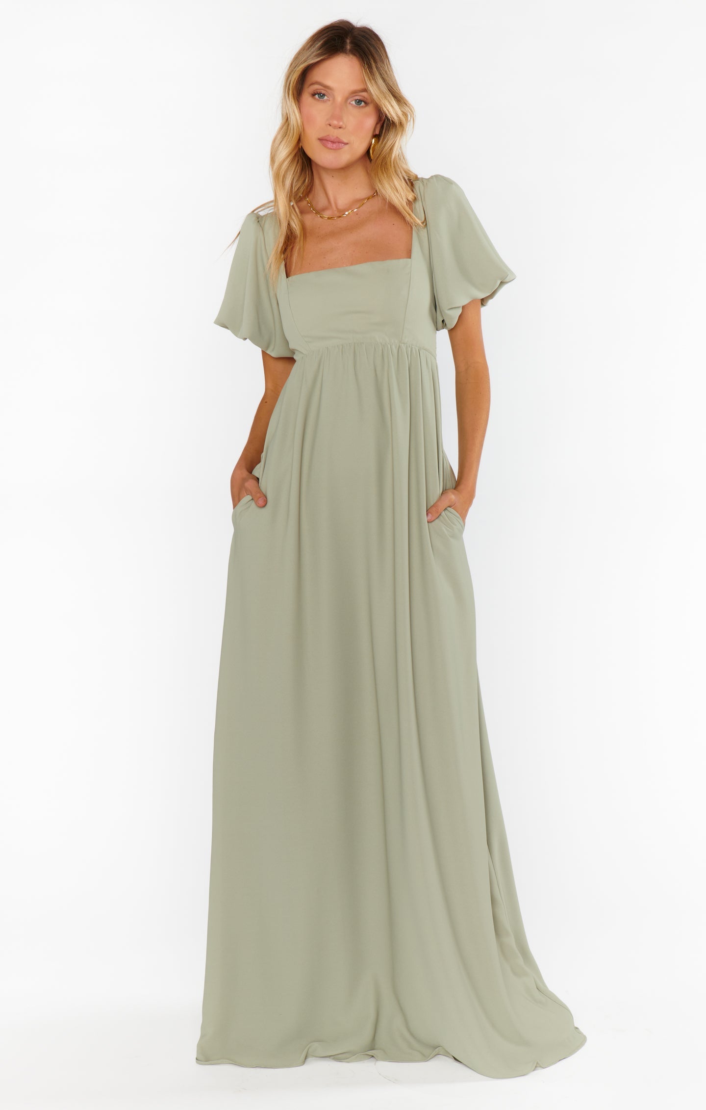 Nora Maxi Dress, in Moss Green Crisp