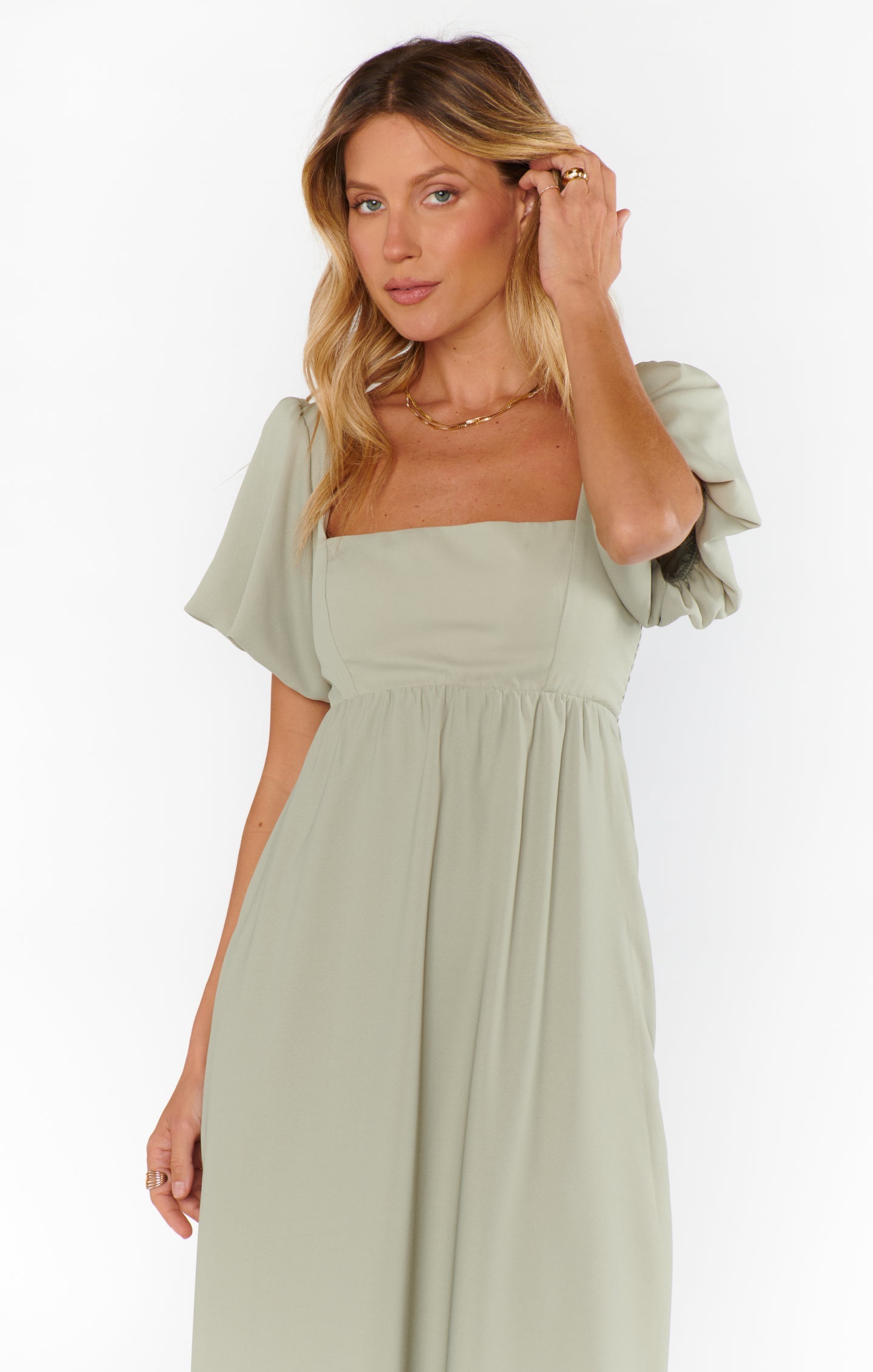 Nora Maxi Dress, in Moss Green Crisp