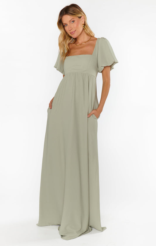 Nora Maxi Dress, in Moss Green Crisp