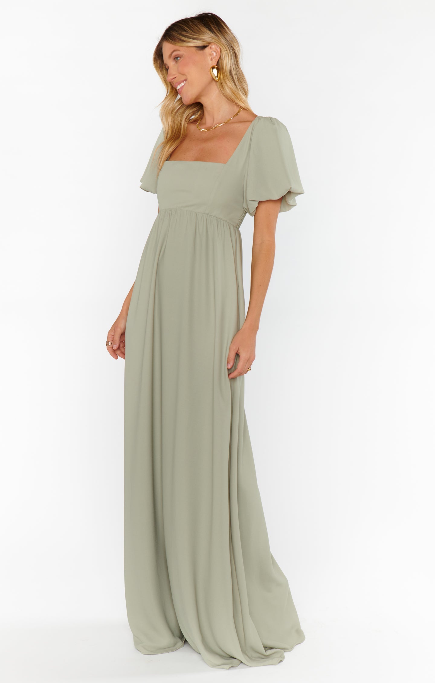 Nora Maxi Dress, in Moss Green Crisp