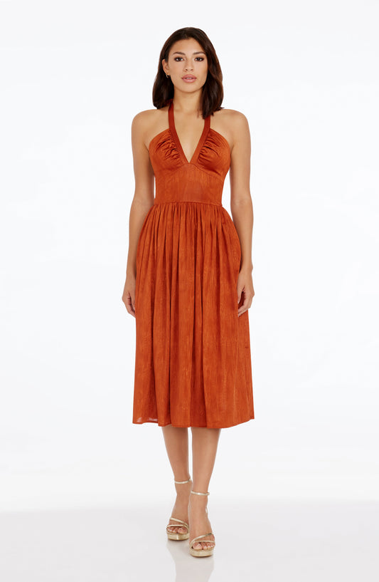 BURNT ORANGE Briar Silk Charmeuse Dress